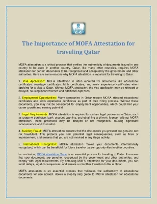 The Importance of MOFA Attestation for traveling Qatar