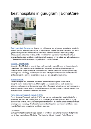 best hospitals in gurugram | EdhaCare