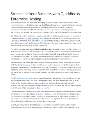 Streamline Your Business with QuickBooks Enterprise Hosting