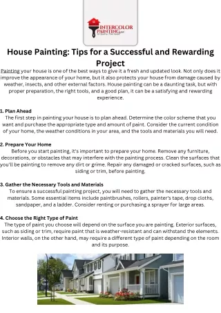 House Painting Tips for a Successful and Rewarding Project