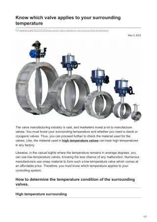 Know which valve applies to your surrounding temperature