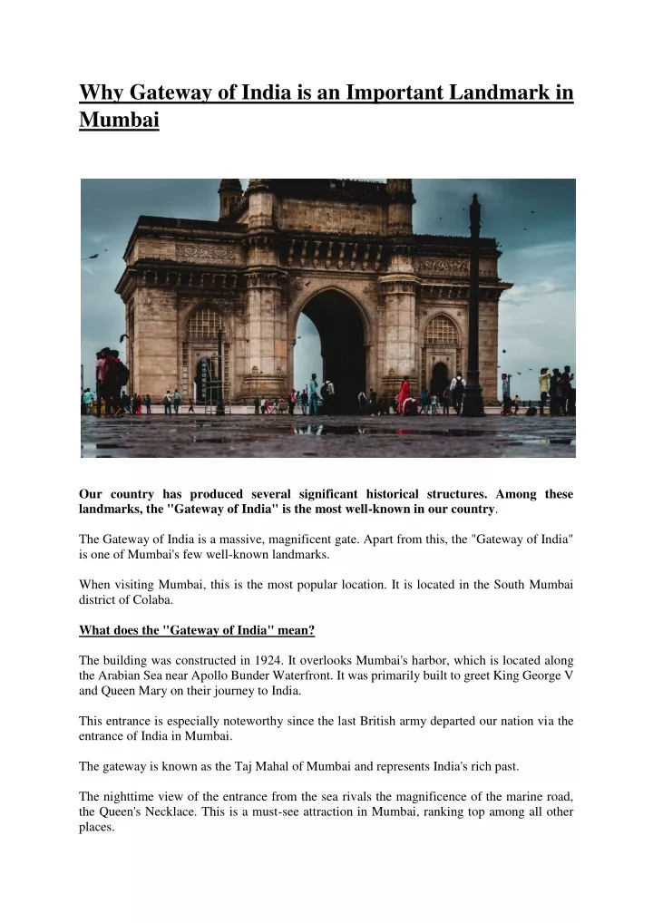why gateway of india is an important landmark