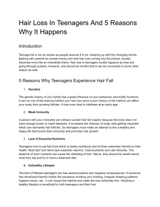 Hair Loss In Teenagers And 5 Reasons Why It Happens