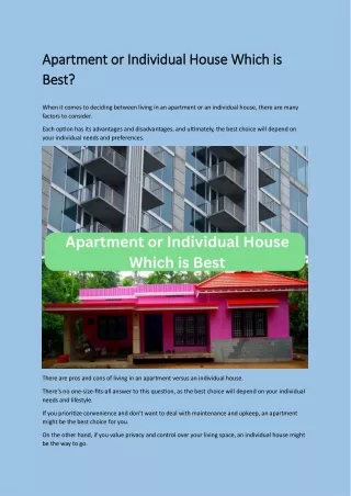 Apartment or Individual House Which is Best