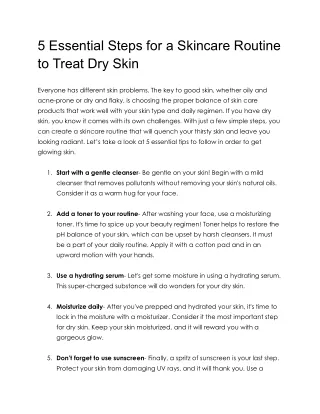 5 Essential Steps for a Skincare Routine to Treat Dry Skin