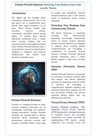 Fortinet Firewall Solutions- Protecting Your Business from Cyber security Threats