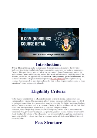 B.Com (Honours) Course Detail | Best B.com Colleges in Indore
