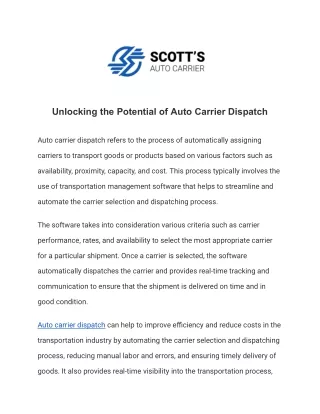 Unlocking the Potential of Auto Carrier Dispatch