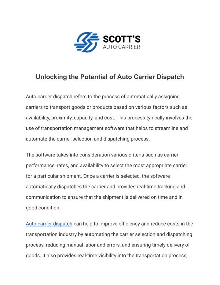 unlocking the potential of auto carrier dispatch