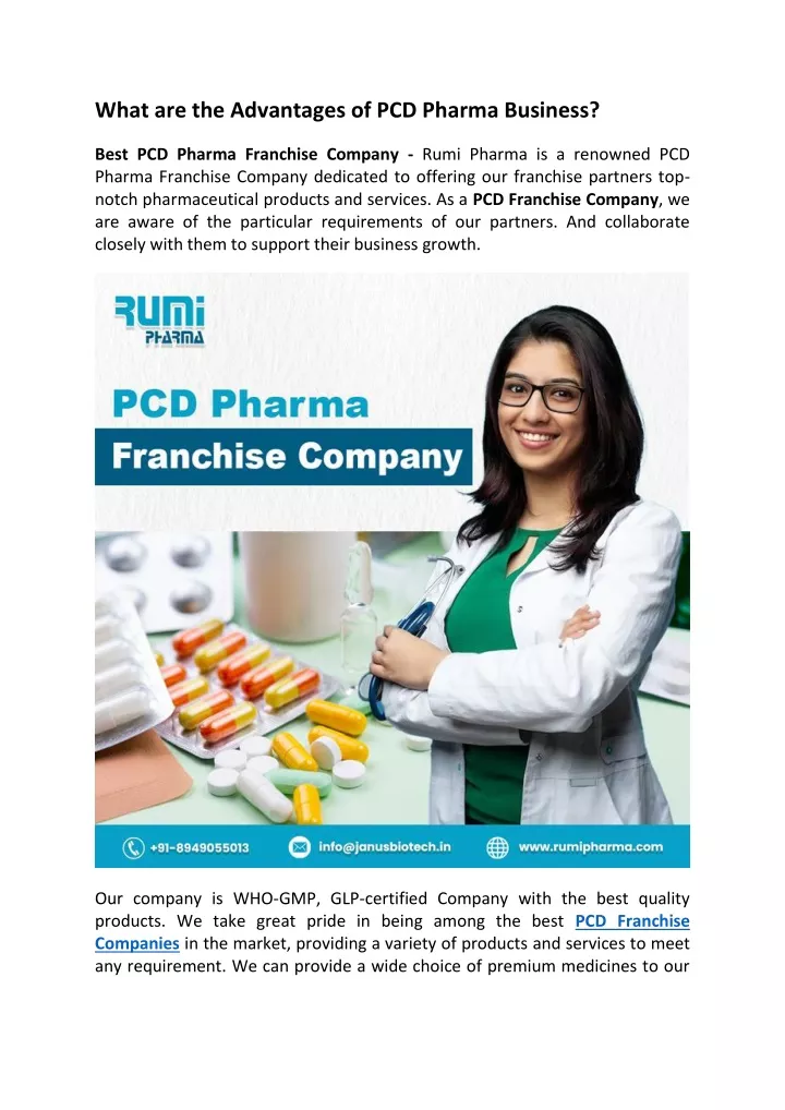 what are the advantages of pcd pharma business