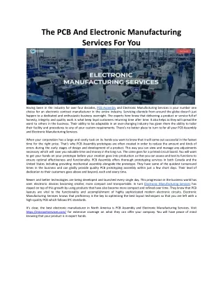 The PCB And Electronic Manufacturing Services For You