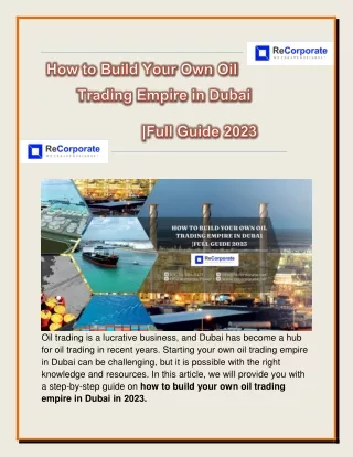 How to Build Your Own Oil Trading Empire in Dubai |Full Guide 2023