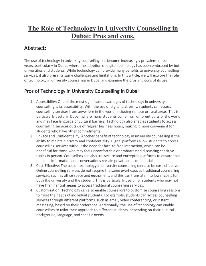 the role of technology in university counselling