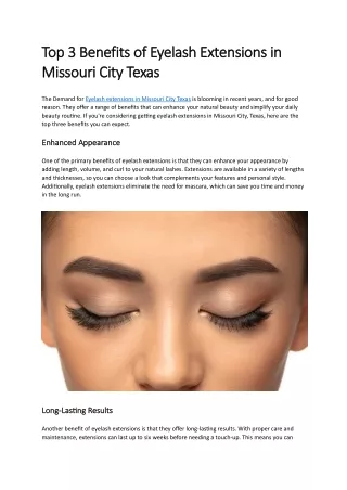 Top 3 Benefits of Eyelash Extensions in Missouri City Texas