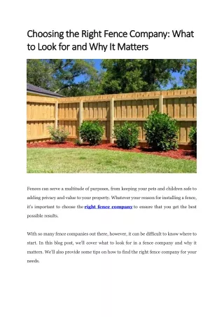 Choosing the Right Fence Company: What to Look for and Why It Matters