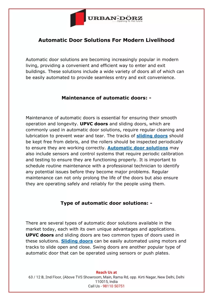 automatic door solutions for modern livelihood