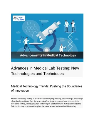Advancements in Medical Technology | 24-7 Labsnpr Blog