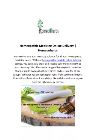 Homeopathic Medicine Online Delivery | Homeonherbs