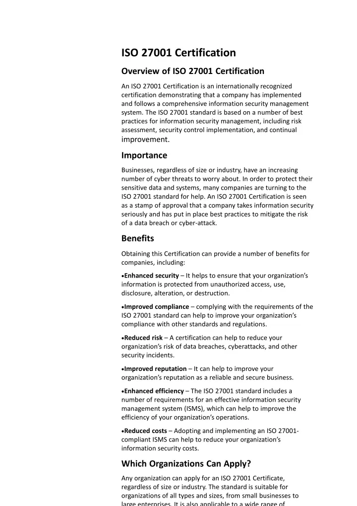 iso 27001 certification overview of iso 27001