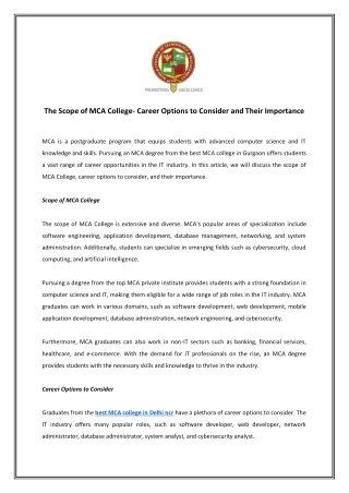 the scope of mca college career options