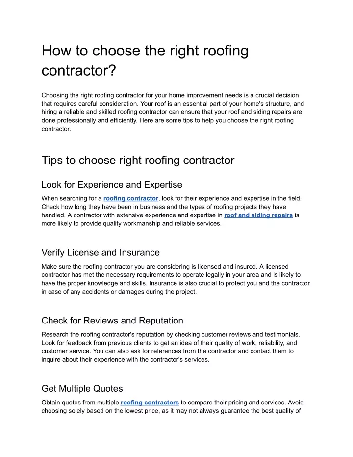 how to choose the right roofing contractor
