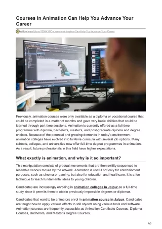 Courses in Animation Can Help You Advance Your Career