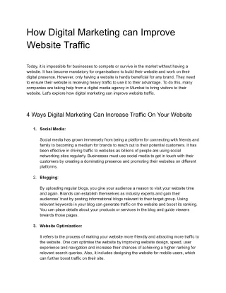 how digital marketing can improve website traffic