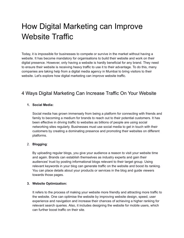 how digital marketing can improve website traffic