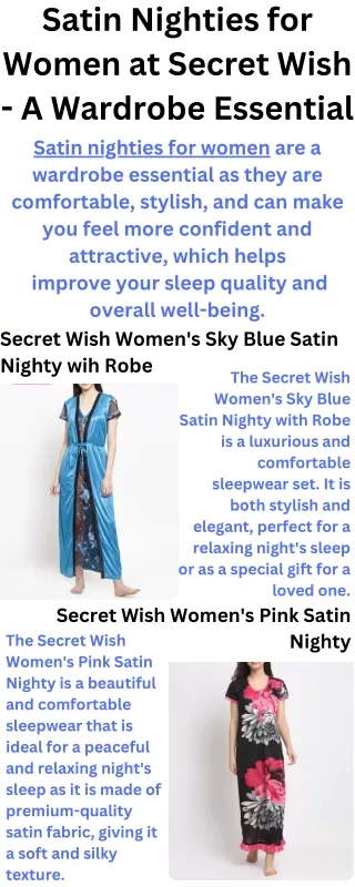 Satin Nighties for Women at Secret Wish - A Wardrobe Essential