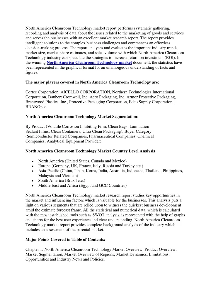 north america cleanroom technology market report