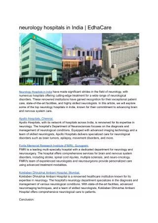 neurology hospitals in India | EdhaCare