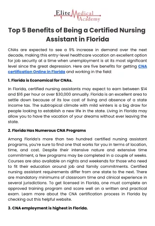 Top 5 Benefits of Being a Certified Nursing Assistant in Florida
