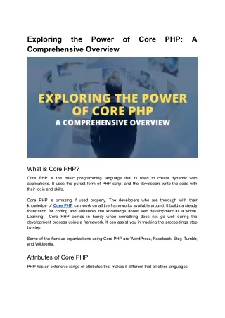 Exploring the Power of Core PHP: A Comprehensive Overview