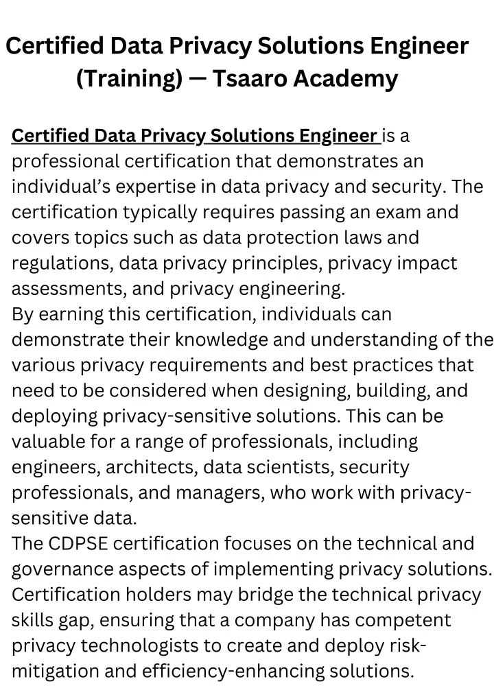 certified data privacy solutions engineer