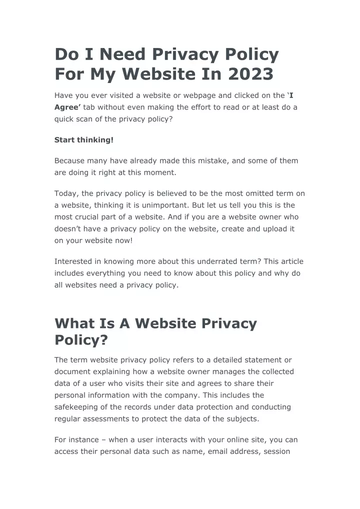 do i need privacy policy for my website in 2023