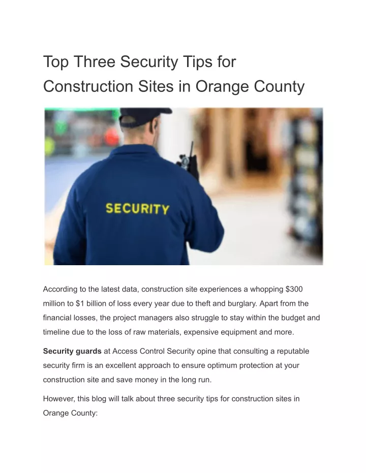 top three security tips for construction sites