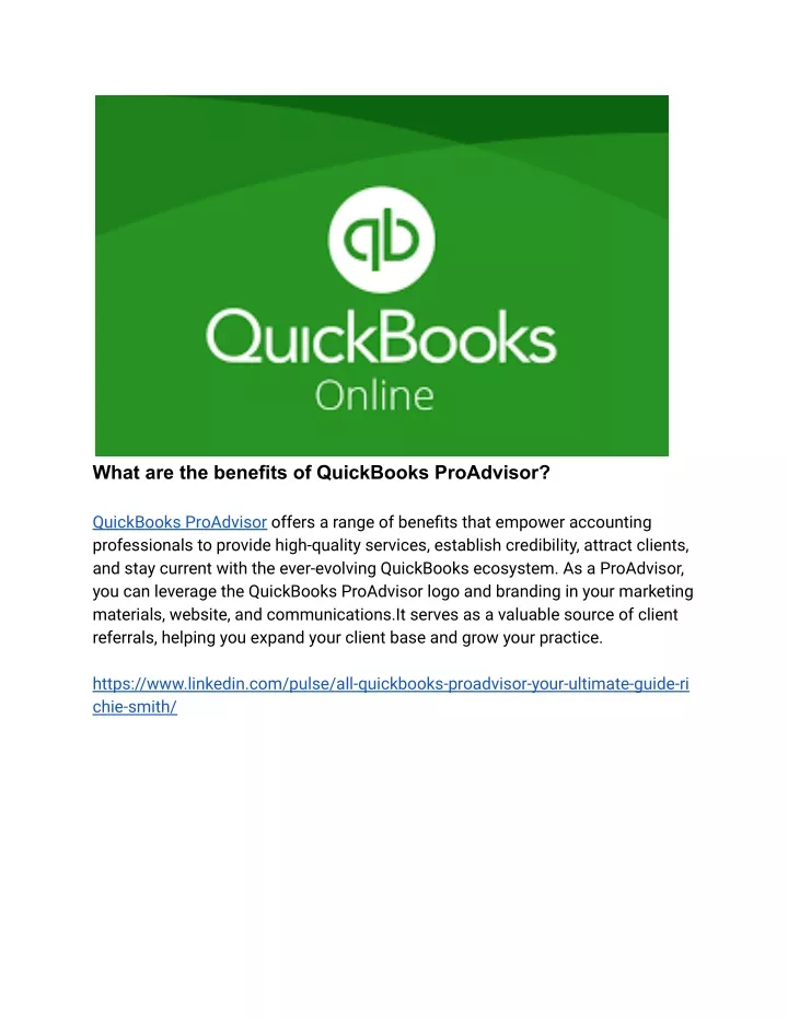 what are the benefits of quickbooks proadvisor