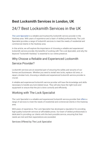 Best Locksmith Services in London, UK