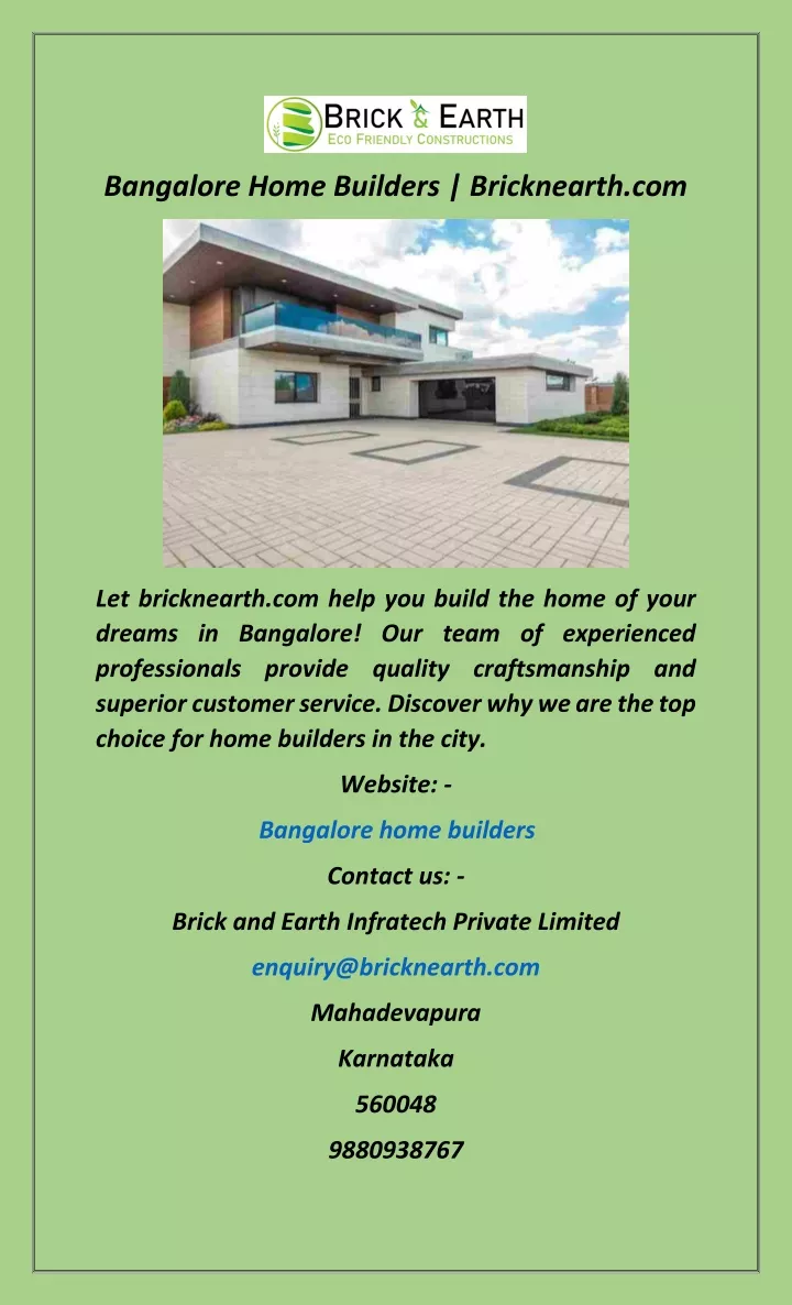 bangalore home builders bricknearth com