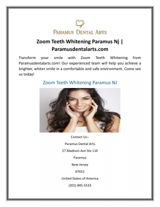Zoom Teeth Whitening Paramus Nj  Paramusdentalarts.com