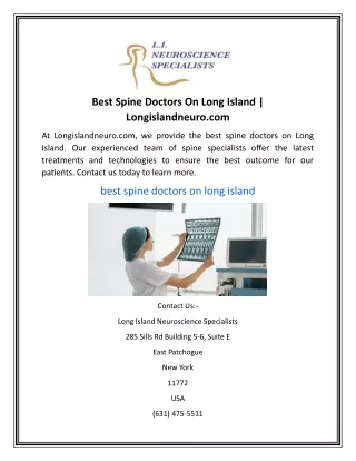 Best Spine Doctors On Long Island  Longislandneuro.com