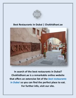 Best Restaurants In Dubai | Chokhidhani.ae