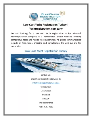 Low Cost Yacht Registration Turkey  Yachtregistration.company