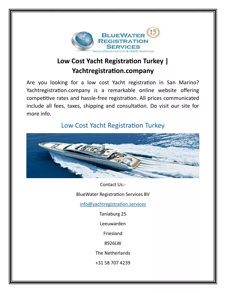 low cost yacht registration turkey