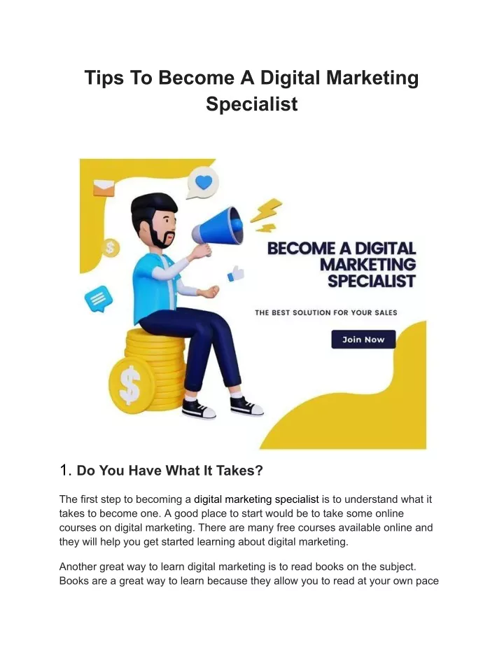 tips to become a digital marketing specialist