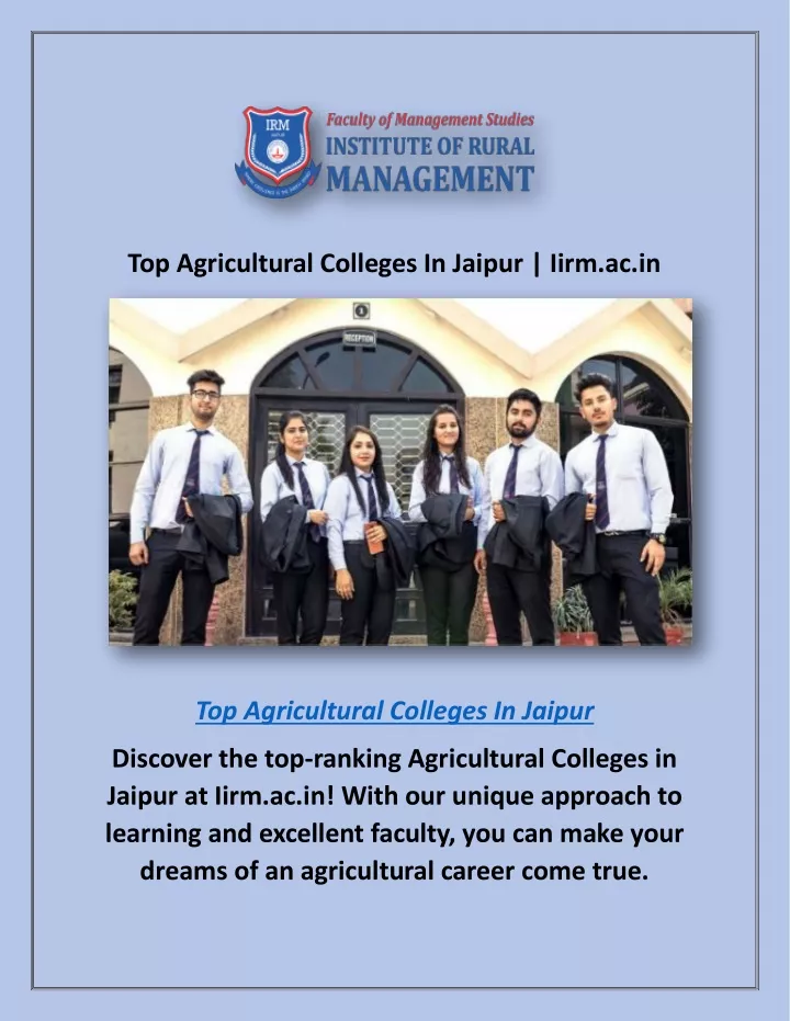 top agricultural colleges in jaipur iirm ac in