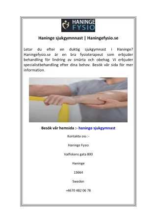 Haninge sjukgymnnast  Haningefysio.se