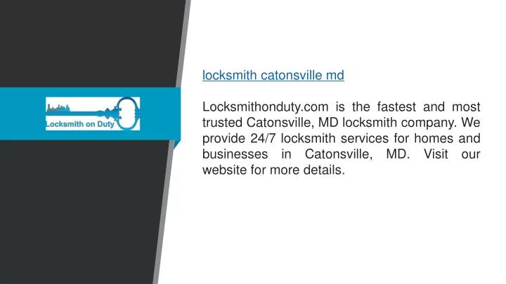 locksmith catonsville md locksmithonduty