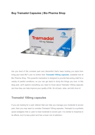Buy Tramadol Capsules _ Bio Pharma Shop