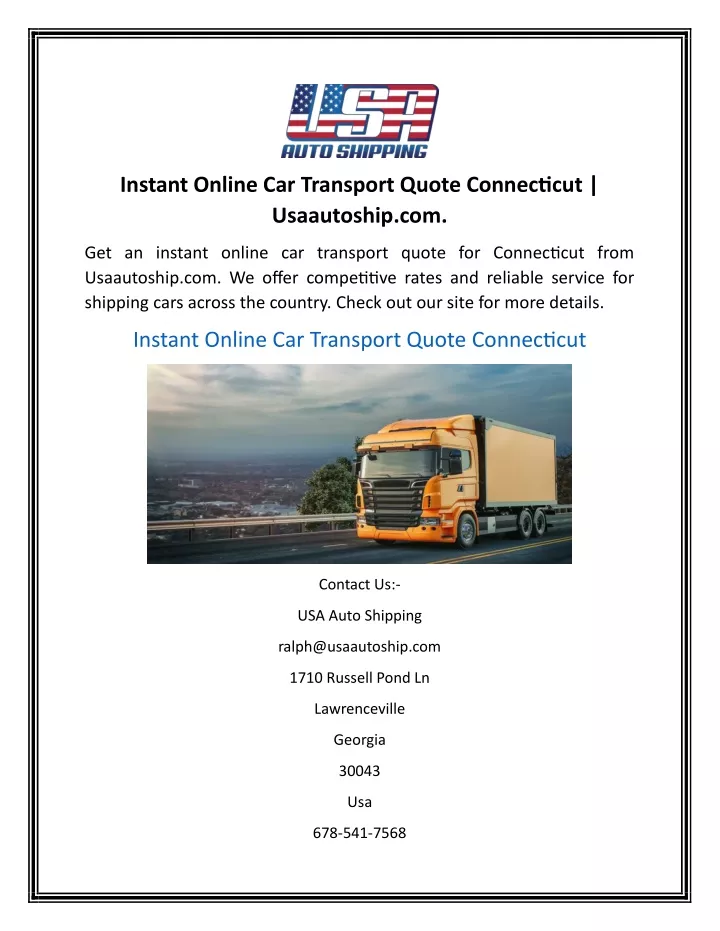 instant online car transport quote connecticut